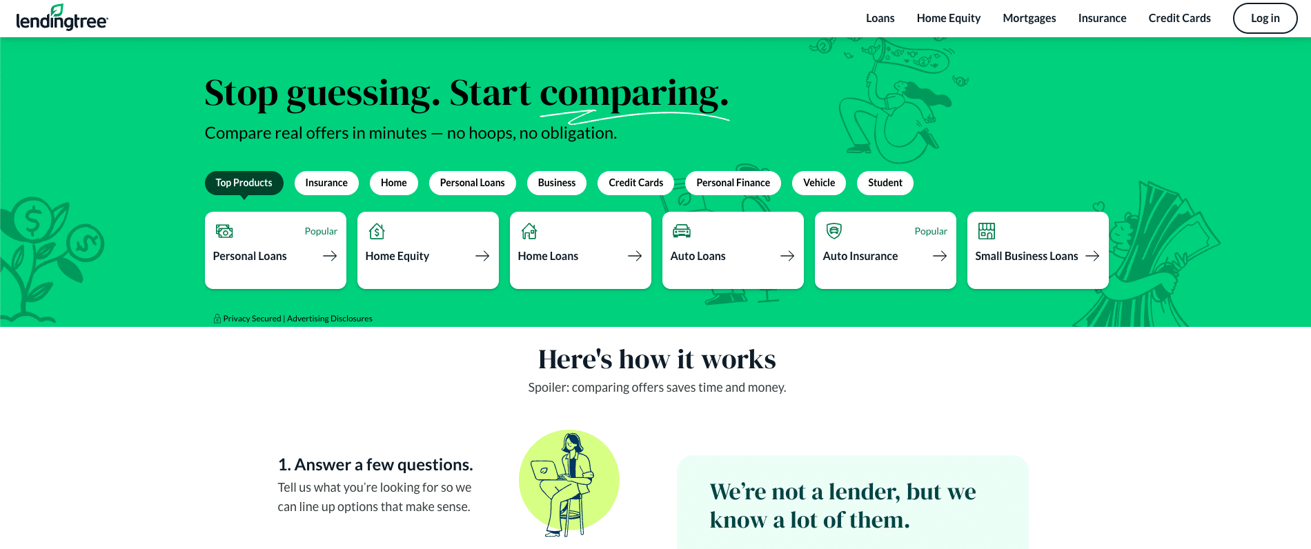Screenshot of LendingTree website homepage.