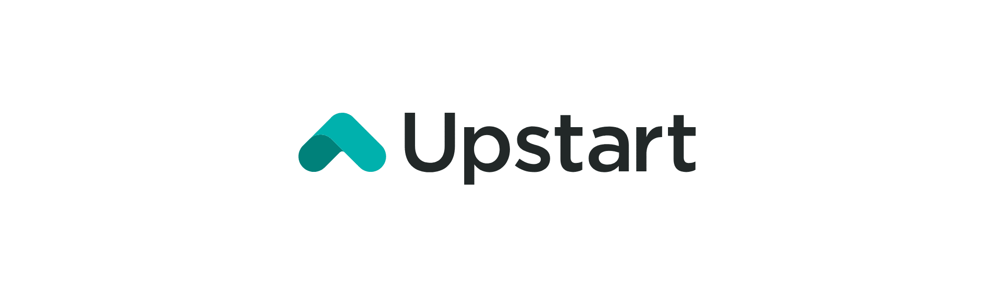 The official Upstart logo, featuring a stylized teal arrow-like icon pointing upward next to the brand name "Upstart" in bold, dark grey sans-serif typography on a white background.