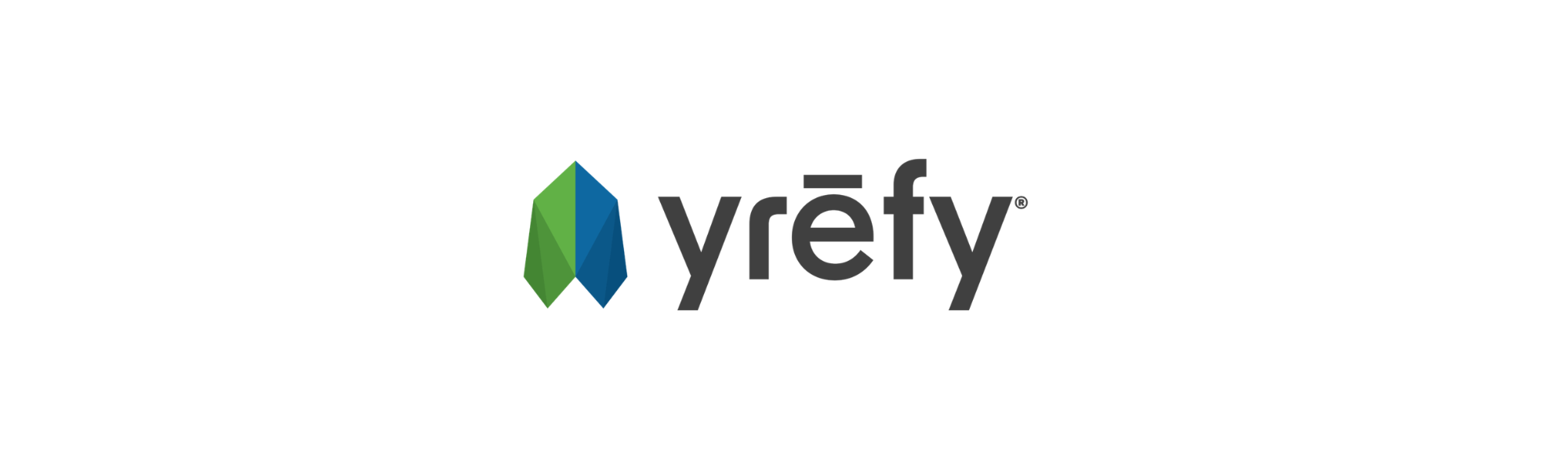 The official logo for Yrefy, featuring a geometric icon with green and blue shades next to the brand name "yrefy" in a dark grey, modern sans-serif font.