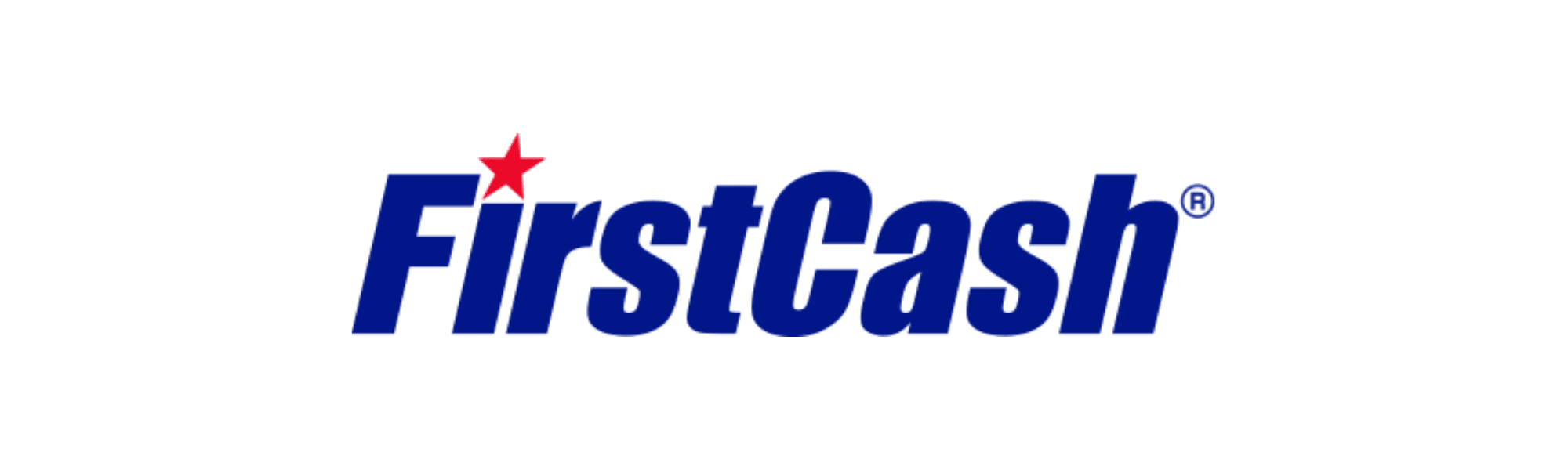 The official corporate logo for FirstCash featuring blue italicized text with a prominent red star over the first letter 'i'.