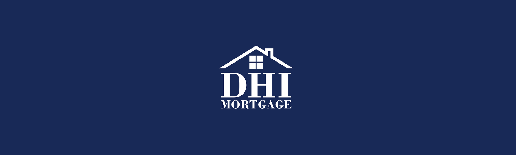 DHI Mortgage logo with a white house roof and text on a dark blue background.