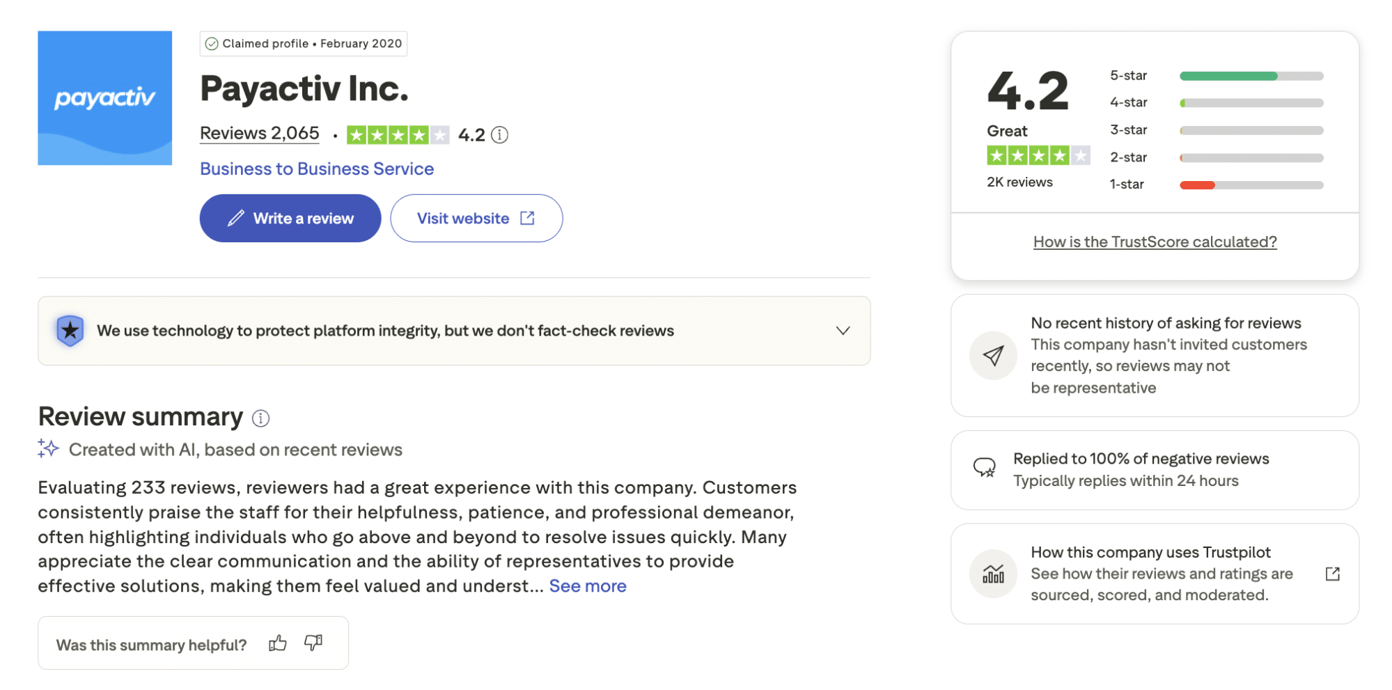Trustpilot review score