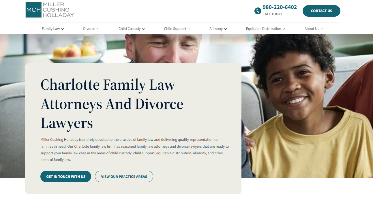 Miller Cushing Holladay homepage for Charlotte family law attorneys and divorce lawyers