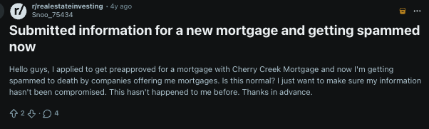 Cherry Creek Mortgage Yelp page with one review
