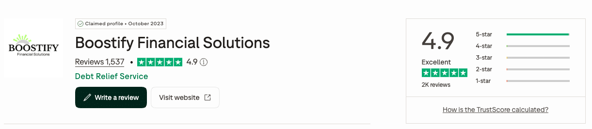 Screenshot of Boostify's Trustpilot profile.