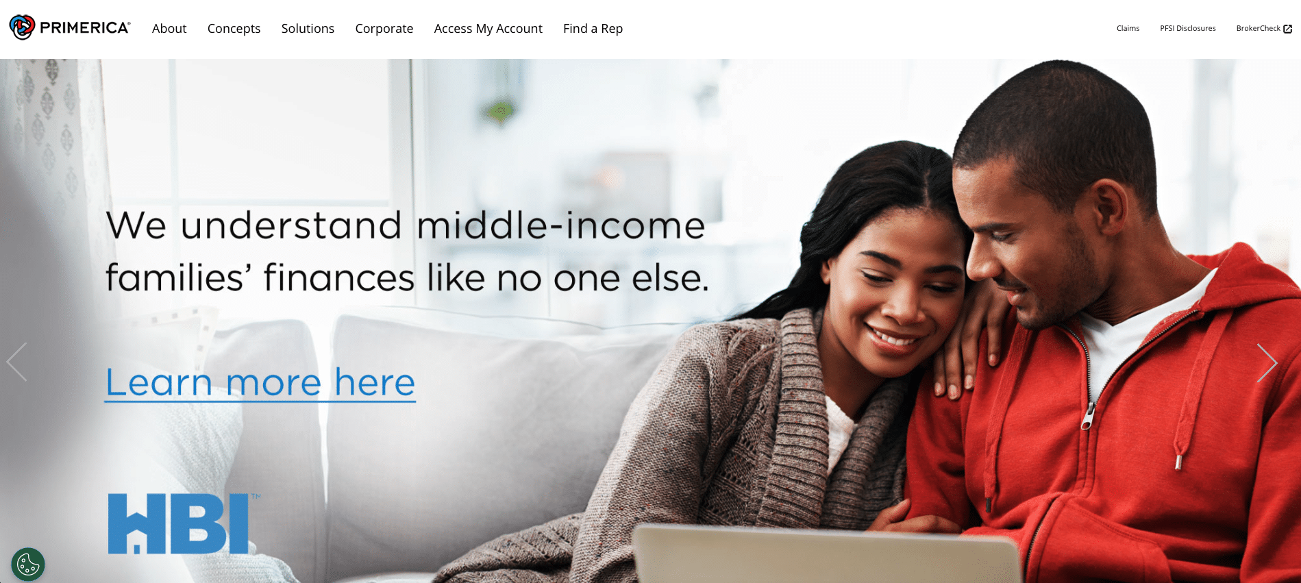 Screenshot of Primerica website homepage.